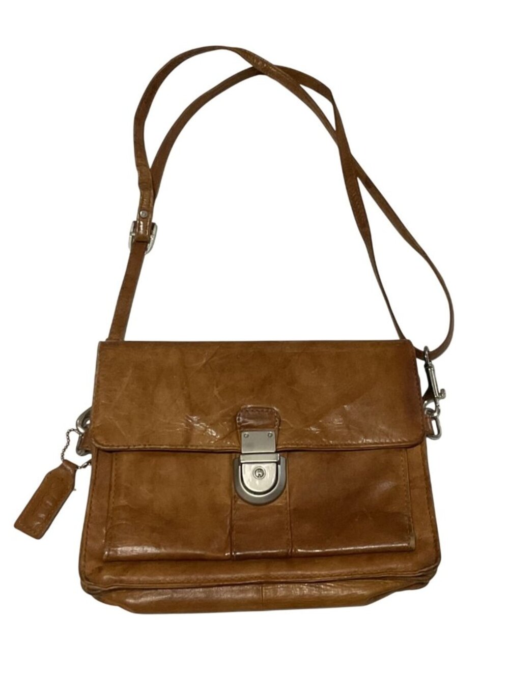 Bacci Leather Slim Crossbody Bag Soft Tan Brown Purse Handbag 9" long 7" tall